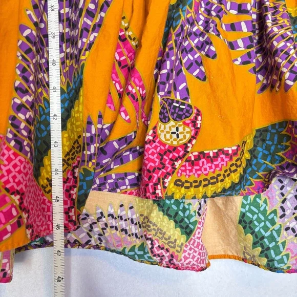 FARM RIO Macaw Puff-Sleeve Orange Midi Dress Size Large‎
